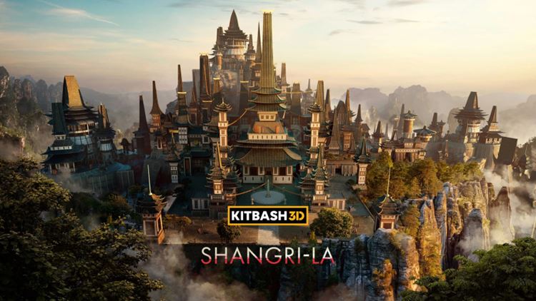 香格里拉东方幻想世界天堂般村庄部落宏伟寺庙农场3D模型素材