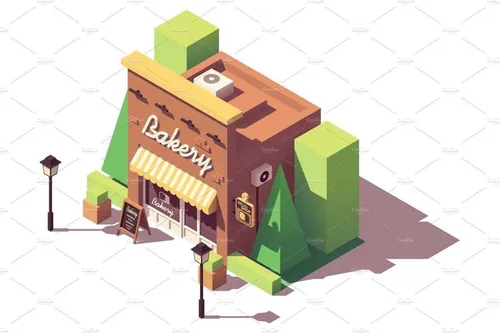 面包商店建筑大厦插画设计素材Vector isometric bakery shop