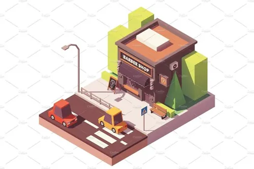 理发店建筑大厦插画设计素材Vector isometric barber shop