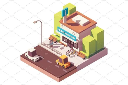 访客中心办公楼建筑大厦插画设计素材Vector isometric tourist information center