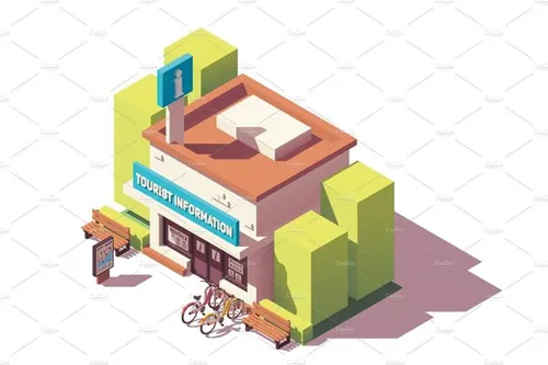 访客中心办公楼建筑大厦插画设计素材Vector isometric tourist information cent
