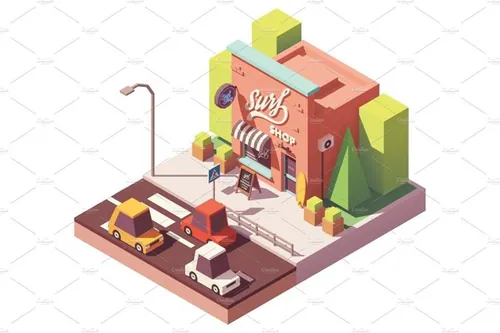 等量海浪设备工厂建筑大厦插画设计素材Vector isometric surf shop