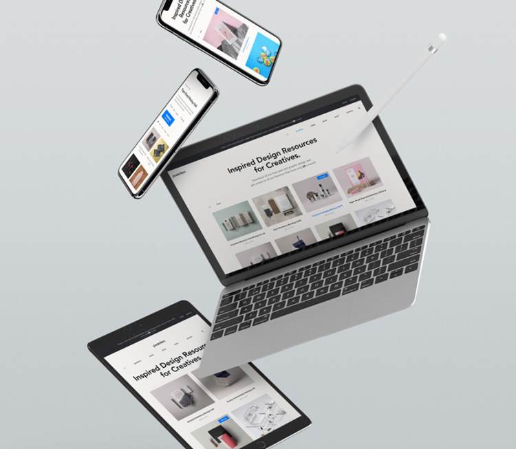 一套漂浮设备笔记本UI演示模型样机 Gravity Psd Devices UI Mockup Set v2