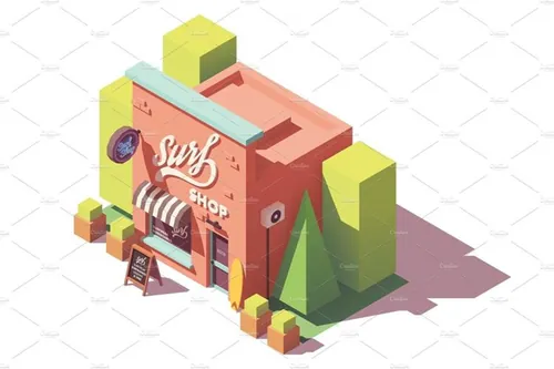 等量海浪设备工厂建筑大厦插画设计素材Vector isometric surf shop