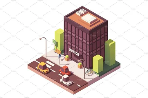 现代办公楼建筑大厦插画设计素材Vector isometric office building