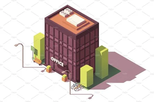 现代办公楼建筑大厦插画设计素材Vector isometric office building