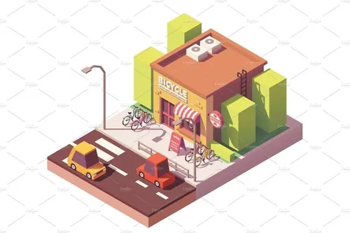 自行车商店公司大厦插画设计素材Vector isometric bicycle shop