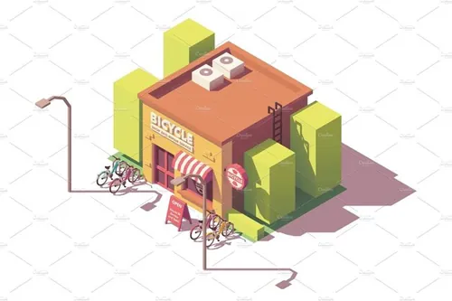 自行车商店公司大厦插画设计素材Vector isometric bicycle shop