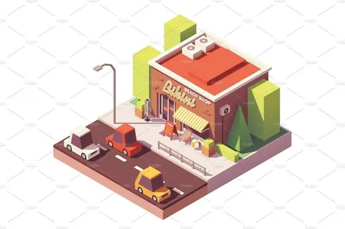 海滩设备工厂建筑插画设计素材Vector isometric beach shop