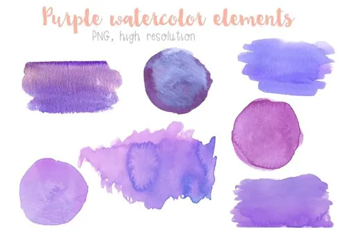手绘水彩元素Purple watercolor elements clip art
