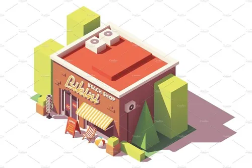 海滩设备工厂建筑插画设计素材Vector isometric beach shop