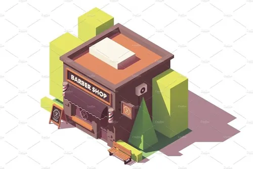 理发店大厦建筑插画设计素材Vector isometric barber shop