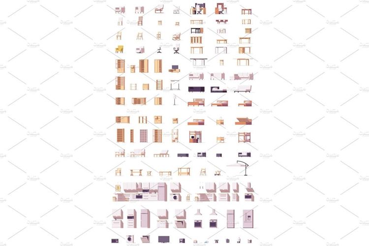 矢量家具套Vector low poly furniture set