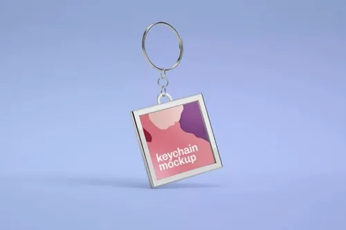 方形金属钥匙扣设计样机模板 Square Metallic Keychain Mockup
