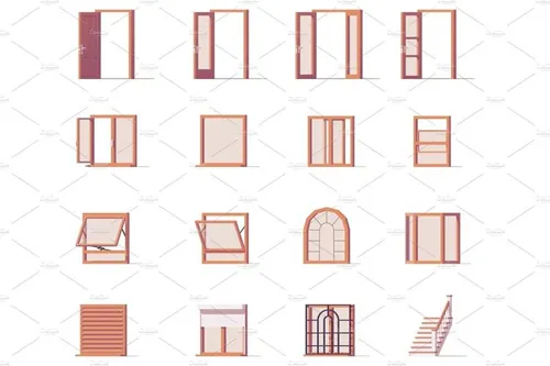 矢量低聚窗户Vector windows and doors set