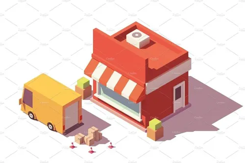 商店和卡车箱子插画设计素材Vector low poly shop icon
