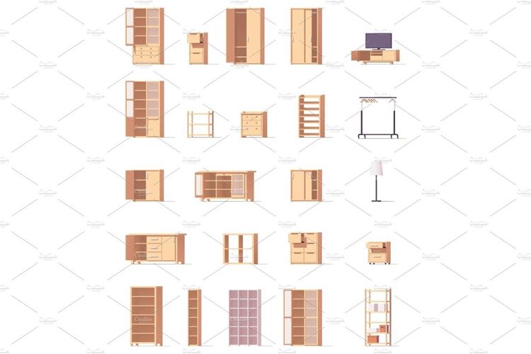 矢量低聚柜和其他家具Vector cabinets set