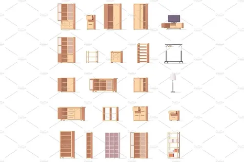 矢量低聚柜和其他家具Vector cabinets set