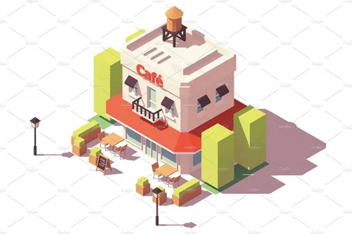 咖啡馆建筑插画设计素材Vector isometric cafe building