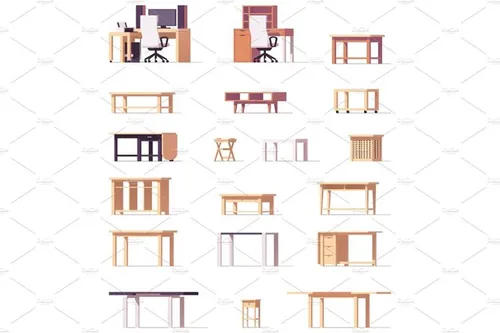 媒介低多桌和书桌Vector table set