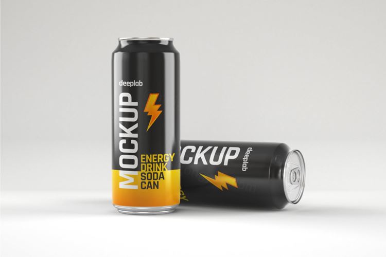光面能量饮料苏打水易拉罐样机模板 Glossy Energy Soda Can Mockup