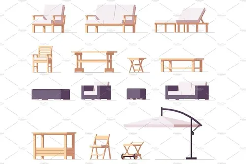 户外设备和家具Vector patio and outdoor furniture set