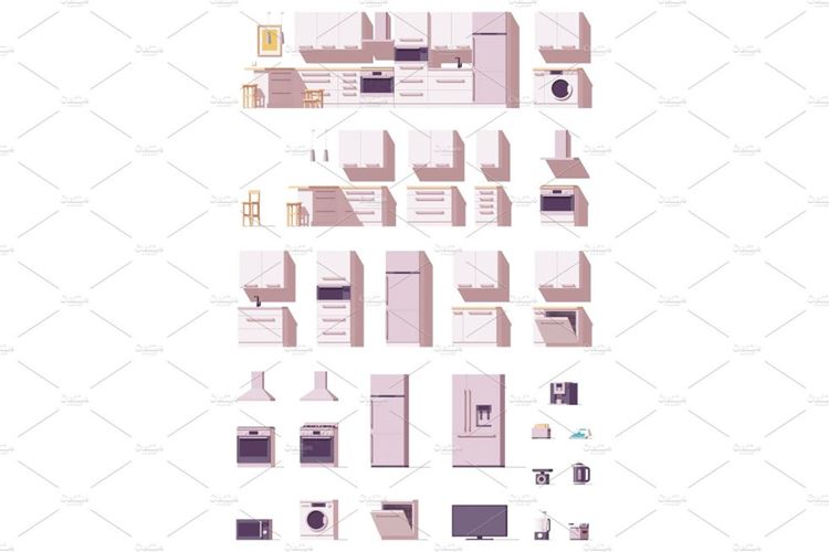 厨房设备Vector kitchen equipment and furniture set