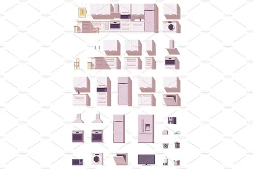 厨房设备Vector kitchen equipment and furniture set