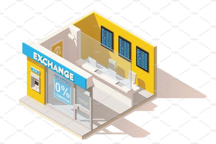 传染媒介Vector isometric low poly currency exchange