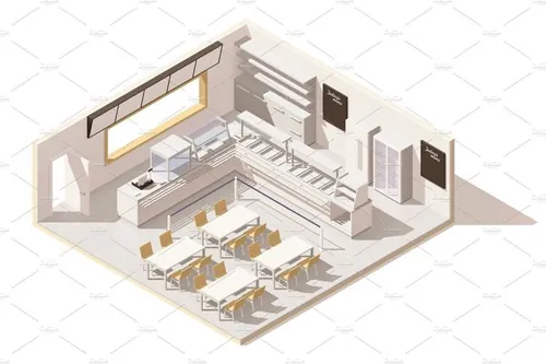 自助服务餐厅Vector isometric low poly self service restaurant