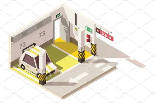 地下停车场Vector isometric low poly underground car parking