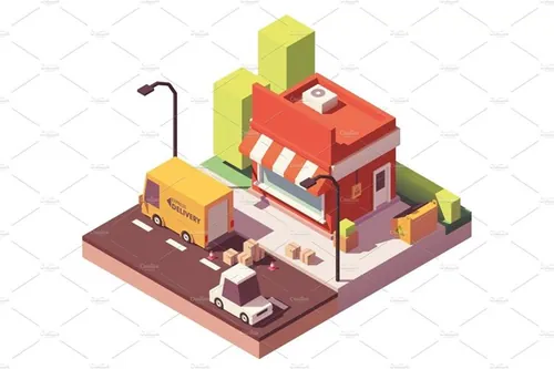 超市商店插画设计素材Vector low poly shop icon