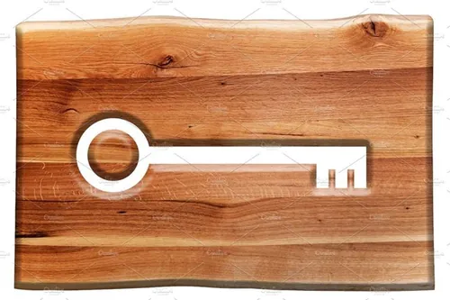 木头钥匙标志设计元素Key symbol in wooden board.