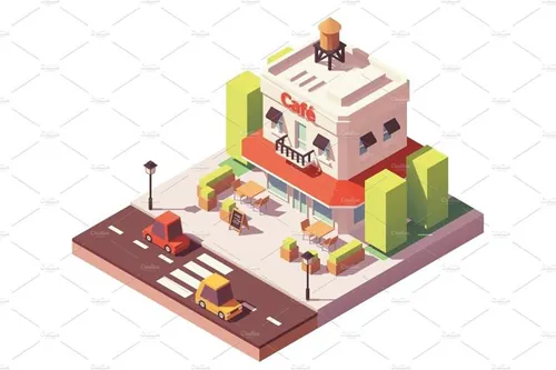 咖啡馆插画设计素材Vector isometric cafe building