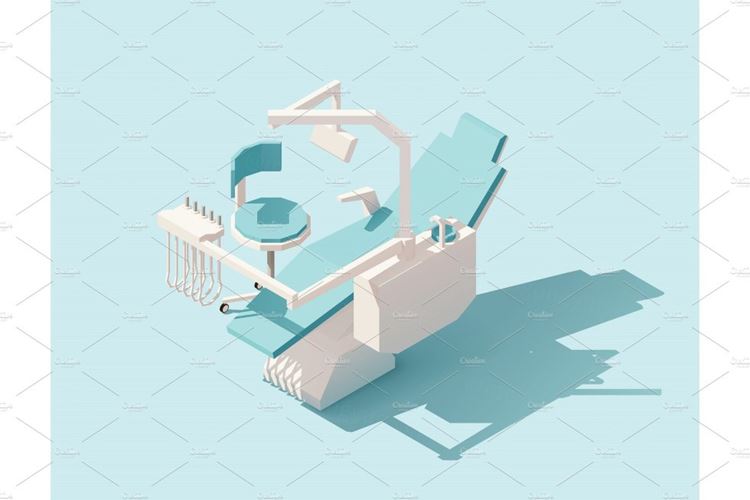等量低多牙齿椅子Vector isometric low poly dental chair
