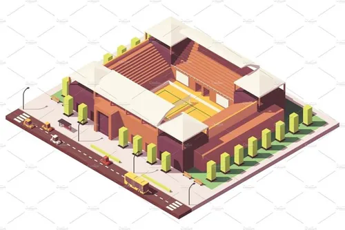排球体育场插画设计素材Vector low poly volleyball stadium