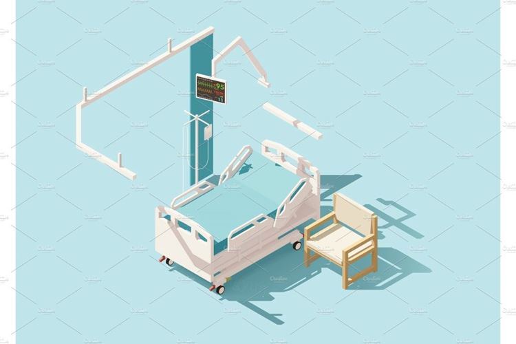 等量医院病床Vector isometric low poly hospital bed