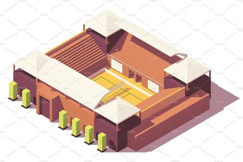 排球体育场插画设计素材Vector low poly volleyball stadium