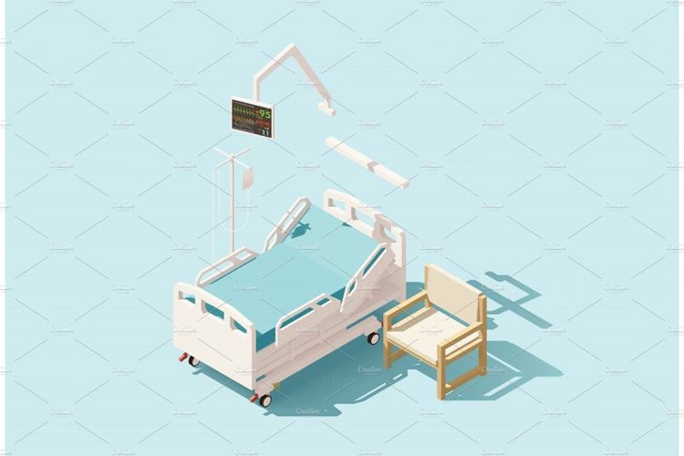 医院病床Vector isometric low poly hospital bed