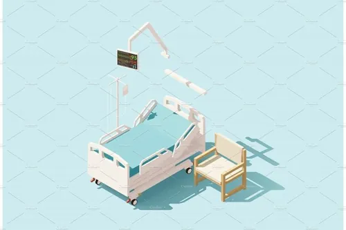 医院病床Vector isometric low poly hospital bed