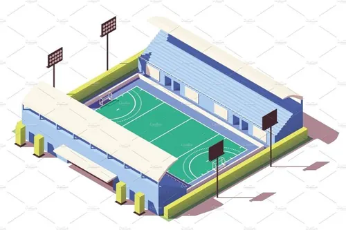 曲棍球体育场插画设计素材Vector isometric low poly field hockey stadium