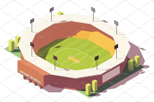 体育场场地插画设计素材Vector isometric low poly cricket stadium