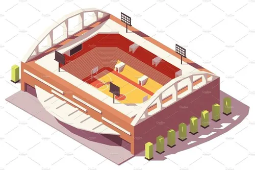 篮球体育场场地插画设计素材Vector isometric low poly basketball stadium