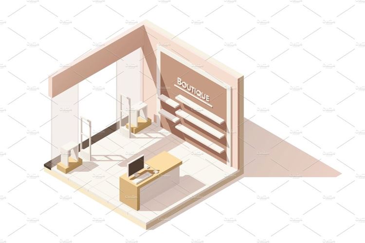 精品店剖面图标Vector isometric low poly boutique cutaway icon