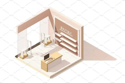 精品店剖面图标Vector isometric low poly boutique cutaway icon