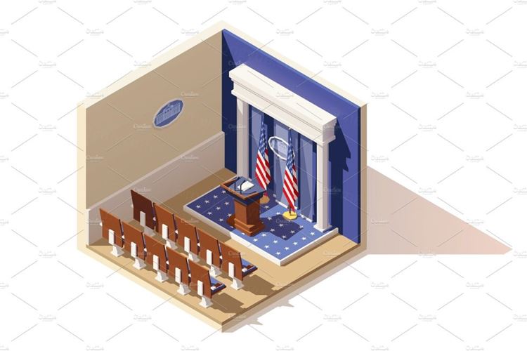 新闻发布室图标Vector isometric White House briefing room
