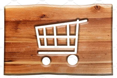 木头购物车标志设计元素Shopping cart sign in wooden board.