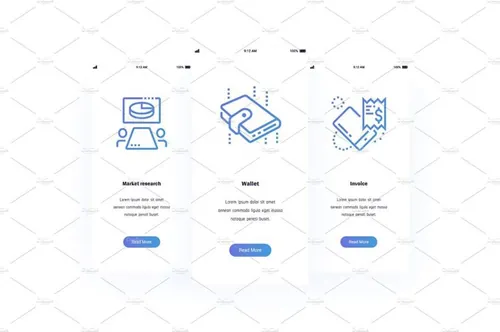 市场调查/钱包/发票图标垂直卡片设计素材Finance Metaphors Cards