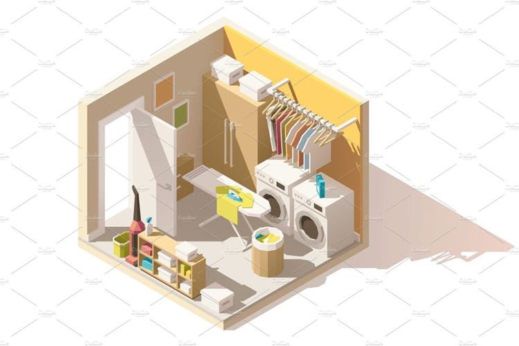 洗衣房剖面图标Vector isometric low poly laundry room icon