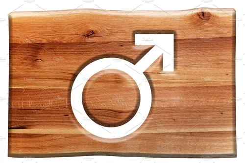 木头男性标志设计元素Male symbol cut in wooden board.